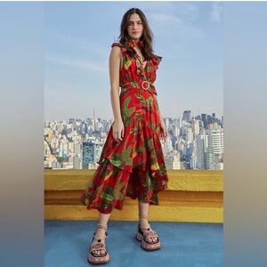FARM Rio Red and Green High Low Dress